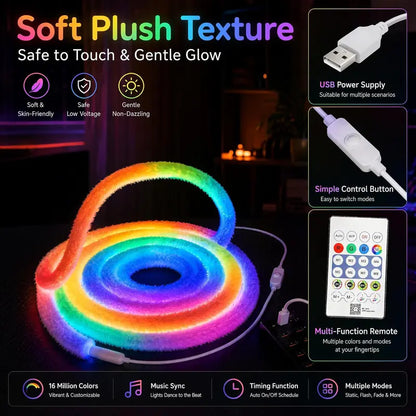 ✨ ¡50% DE DESCUENTO! 🌟 Tira de Luz Neón con Felpa Suave – Brillo Envolvente 360° para Decoración del Hogar ✨