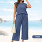 Conjunto de 2 piezas de top sin mangas y pantalones de pierna ancha para mujer