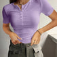 Camiseta de punto Henley de manga corta para mujer y acanalado