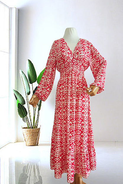 🔥Vestido largo largo con estampado en pico con estampado del 50%🔥