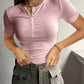 Camiseta de punto Henley de manga corta para mujer y acanalado