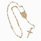 ✨ Collar de Rosario Vintage con Dije de Cruz y Virgen María – Cadena en Y con Cuentas Bañada en Oro ✨