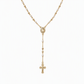 ✨ Collar de Rosario Vintage con Dije de Cruz y Virgen María – Cadena en Y con Cuentas Bañada en Oro ✨
