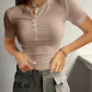 Camiseta de punto Henley de manga corta para mujer y acanalado