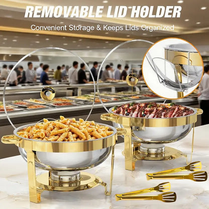 Juego de buffet de acero inoxidable para rozaduras de 5 cuartos con estante para lata de combustible, calentador dorado para fiestas