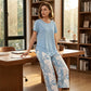 💙Conjunto informal de túnica en capas de escote redondo y pantalones de pierna ancha