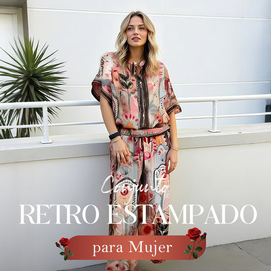 Conjunto de 2 piezas de top estampado y pantalones de pierna ancha para mujer