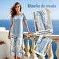 💙Conjunto informal de túnica en capas de escote redondo y pantalones de pierna ancha