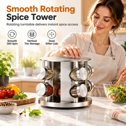 Especiero Giratorio 360° de Acero Inoxidable para Barra de Cocina