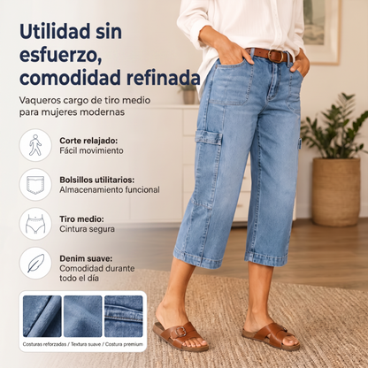 👖 ¡OFERTA POR TIEMPO LIMITADO 50% OFF! ✨ Pantalones Vaqueros Cortos Elásticos Casuales para Mujer – Corte Barril, Cintura Media, Múltiples Bolsillos 🌿