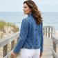 🌸 ¡OFERTA POR TIEMPO LIMITADO 50% DE DESCUENTO! 💃 Chaqueta de Mezclilla de Mujer con Volantes – Ligera, Sin Botones, Lavado Clásico Azul ✨