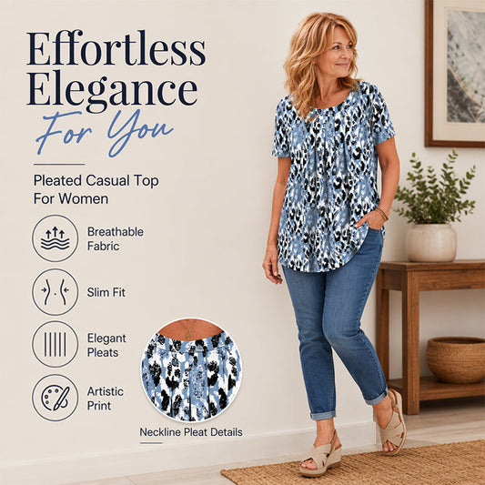 👚Top Casual de Manga Corta con Cuello Redondo y Estampado para Mujer
