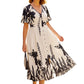 Elegante vestido midi con escote en V y estampado botánico