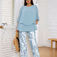 💃✨Conjunto de dos piezas para mujer: Pantalón estampado & top con escote redondo.