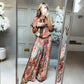 Conjunto de 2 piezas de top estampado y pantalones de pierna ancha para mujer