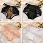 Braguitas sexys de seda de encaje de doble tira y costuras