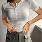Camiseta de punto Henley de manga corta para mujer y acanalado