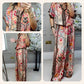 Conjunto de 2 piezas de top estampado y pantalones de pierna ancha para mujer