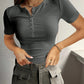 Camiseta de punto Henley de manga corta para mujer y acanalado