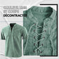 Camiseta gótica vintage de hombre con cuello en V y bolsillos de lino camiseta de manga corta holgada