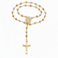 ✨ Collar de Rosario Vintage con Dije de Cruz y Virgen María – Cadena en Y con Cuentas Bañada en Oro ✨