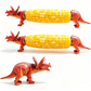 Soportes creativos para mazorcas de maíz con forma de dinosaurio