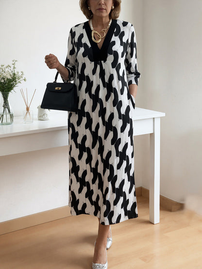 🌸¡Rebajas de principios de primavera 49% DE DESCUENTO! 🔥 Vestido Maxi Casual Chic – Escote en V, mangas medias, perfecto para todos los días ✨