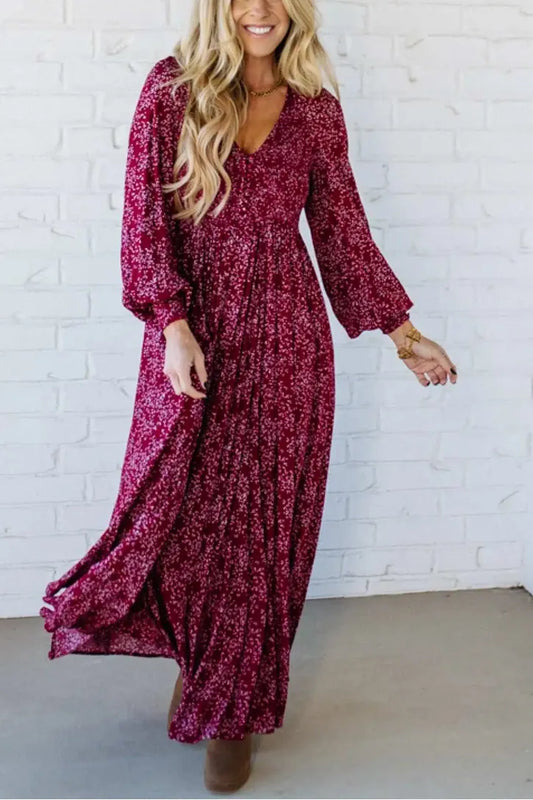 💃Vestido largo de flores de rayón con cintura forrada y cintura smock para mujer