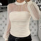 Blusa de Malla Transparente con Perlas de Imitación y Mangas Farol