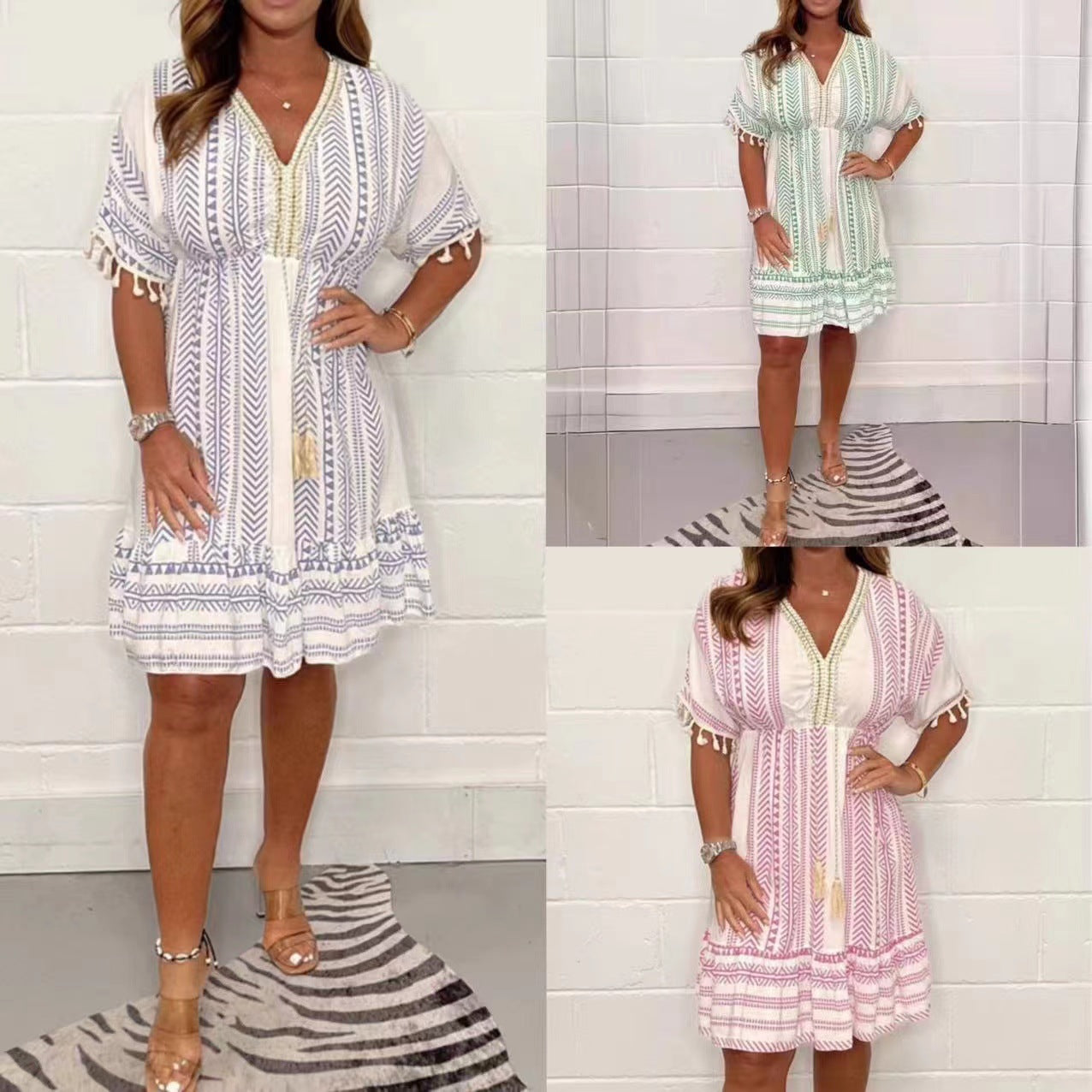 🔥Los más vendidos de 2024💃Ethnic Style Casual printed V-neck dress benefiyou