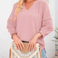 💥Oferta especial del último día, 40% de descuento👚Camisetas casuales de escote en V de manga linterna 3/4 de mujer Blusa plisada, holgada y hueca