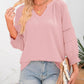 💥Oferta especial del último día, 40% de descuento👚Camisetas casuales de escote en V de manga linterna 3/4 de mujer Blusa plisada, holgada y hueca