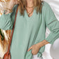 💥Oferta especial del último día, 40% de descuento👚Camisetas casuales de escote en V de manga linterna 3/4 de mujer Blusa plisada, holgada y hueca