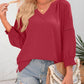 💥Oferta especial del último día, 40% de descuento👚Camisetas casuales de escote en V de manga linterna 3/4 de mujer Blusa plisada, holgada y hueca