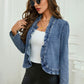 🌸 ¡OFERTA POR TIEMPO LIMITADO 50% DE DESCUENTO! 💃 Chaqueta de Mezclilla de Mujer con Volantes – Ligera, Sin Botones, Lavado Clásico Azul ✨