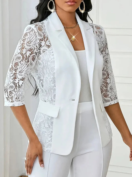 Blazer elegante de encaje transparente para mujer