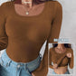 🎁Novedades 2026 50% de descuento💥con cuello empotrado sujetador camisas de manga larga con acanalado y tela elegante ajustada