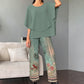 💃✨Conjunto de dos piezas para mujer: Pantalón estampado & top con escote redondo.