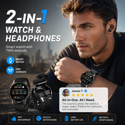 ⌚ ¡50% DE DESCUENTO AHORA! 🎧 Reloj inteligente 2 en 1 con auriculares inalámbricos – Música, llamadas y fitness todo en uno 📱