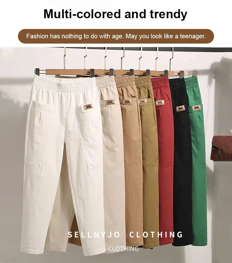 Pantalones Harem de algodón cómodos con cintura elástica para mujer benefiyou