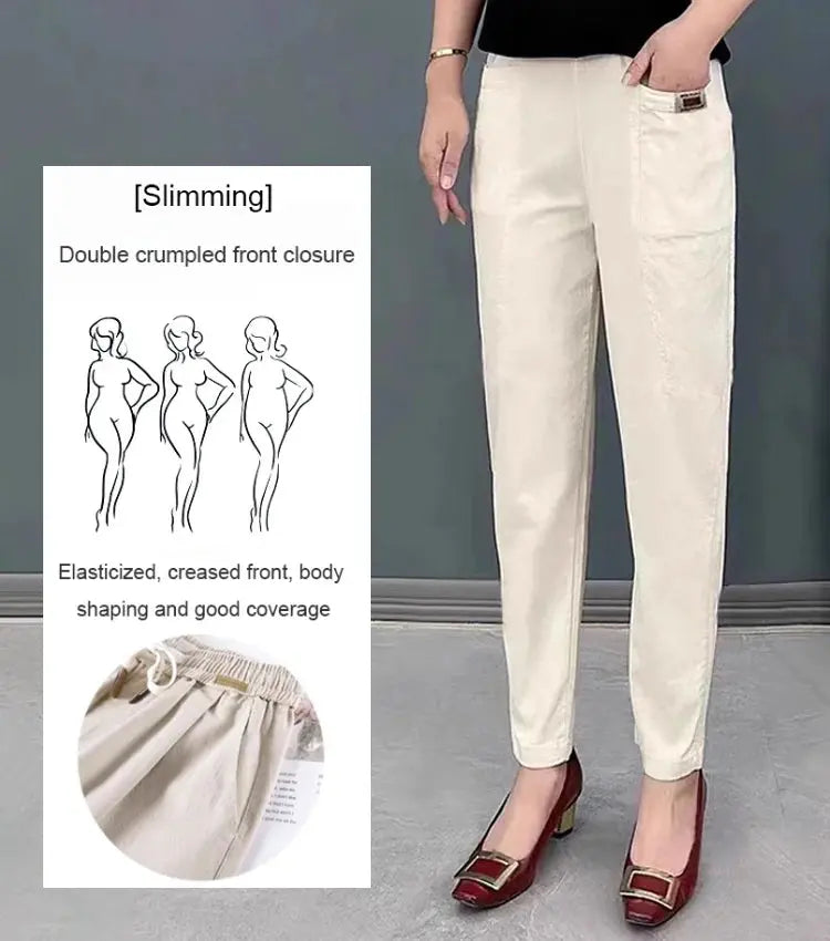 Pantalones Harem de algodón cómodos con cintura elástica para mujer benefiyou