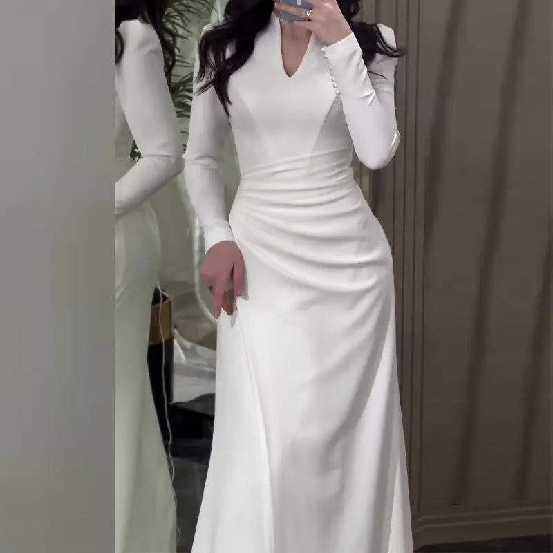 Vestido plisado elegante y delgado de manga larga (80% de descuento) benefiyou