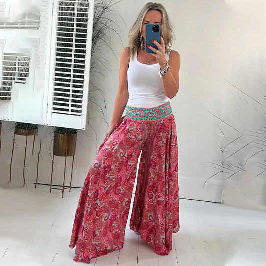 🎉2025 Nuevos Productos Venta✨Caliente Étnico Paisley Estampado Elástico Patchwork-Cintura Pantalones Ligeros