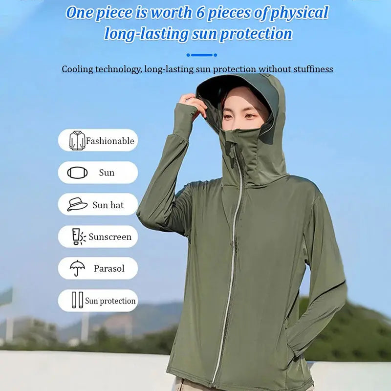 Chaqueta de protección solar de manga larga con capucha transpirable UPF50+💕 benefiyou