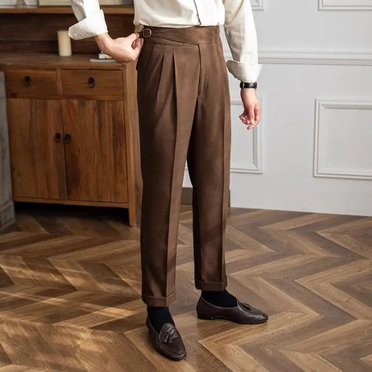 Pantalones formales casuales napolitanos para hombre con cintura ajustable benefiyou