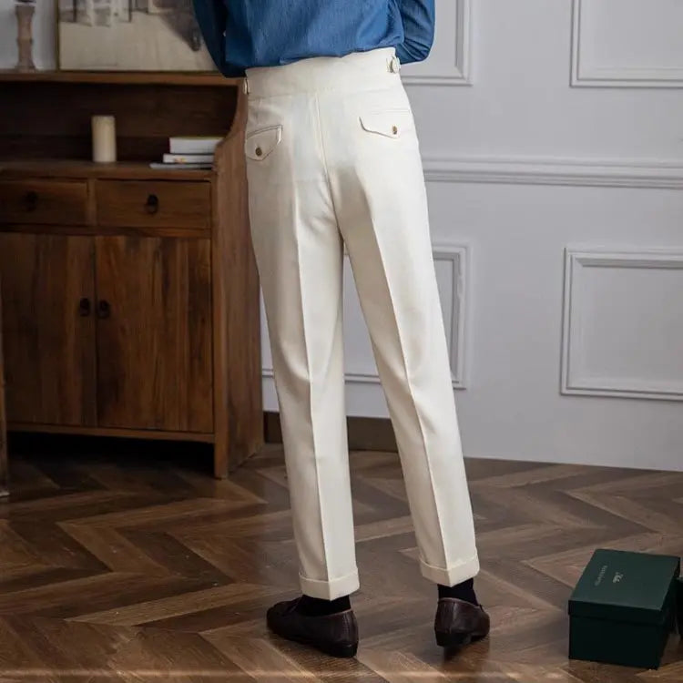 Pantalones formales casuales napolitanos para hombre con cintura ajustable benefiyou