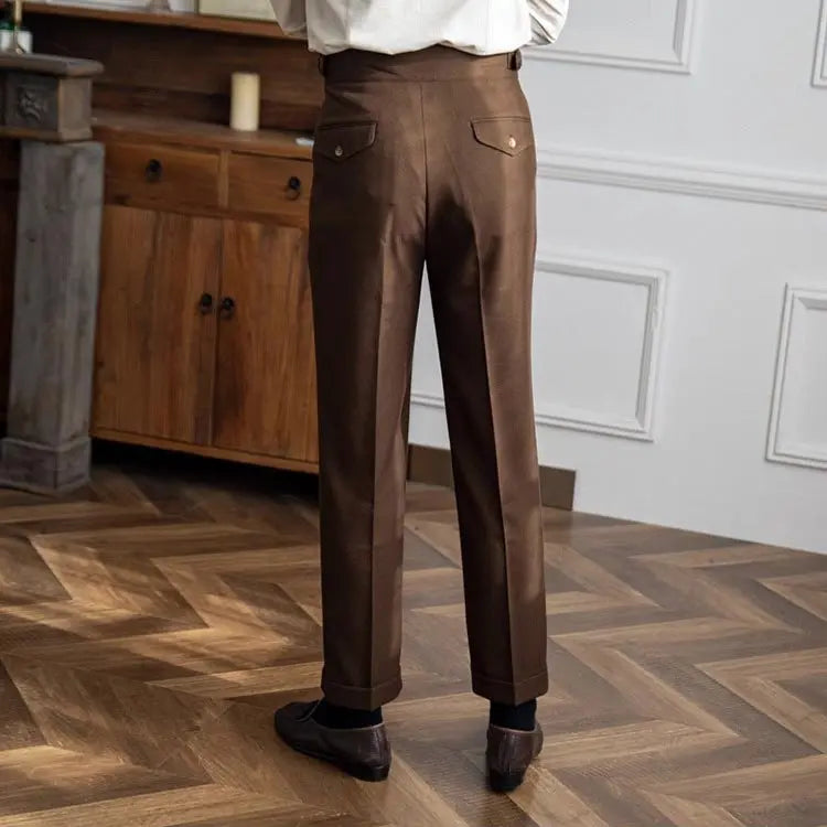 Pantalones formales casuales napolitanos para hombre con cintura ajustable benefiyou