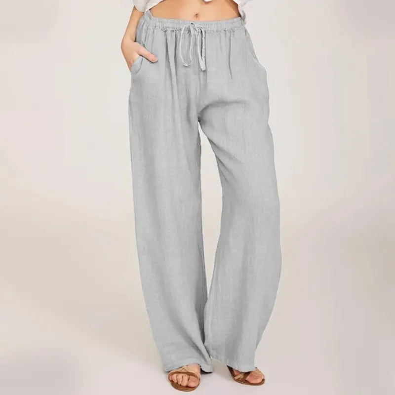 Pantalones anchos de lino y algodón de verano para mujer benefiyou