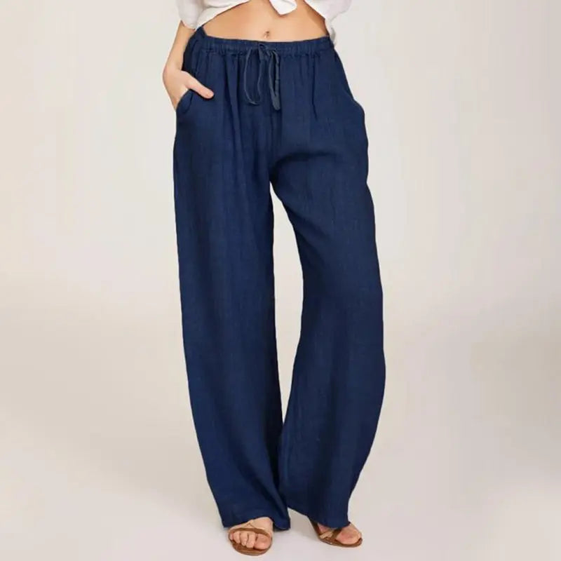 Pantalones anchos de lino y algodón de verano para mujer benefiyou