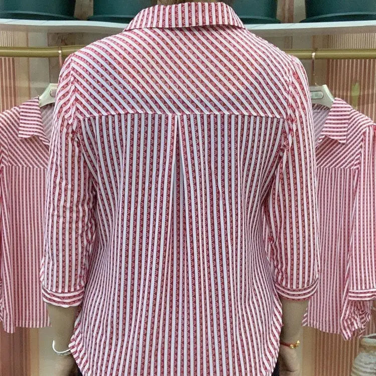 Camisa con cuello a rayas para mujer 🎁Compra 2 piezas cualesquiera y consigue envío gratis benefiyou